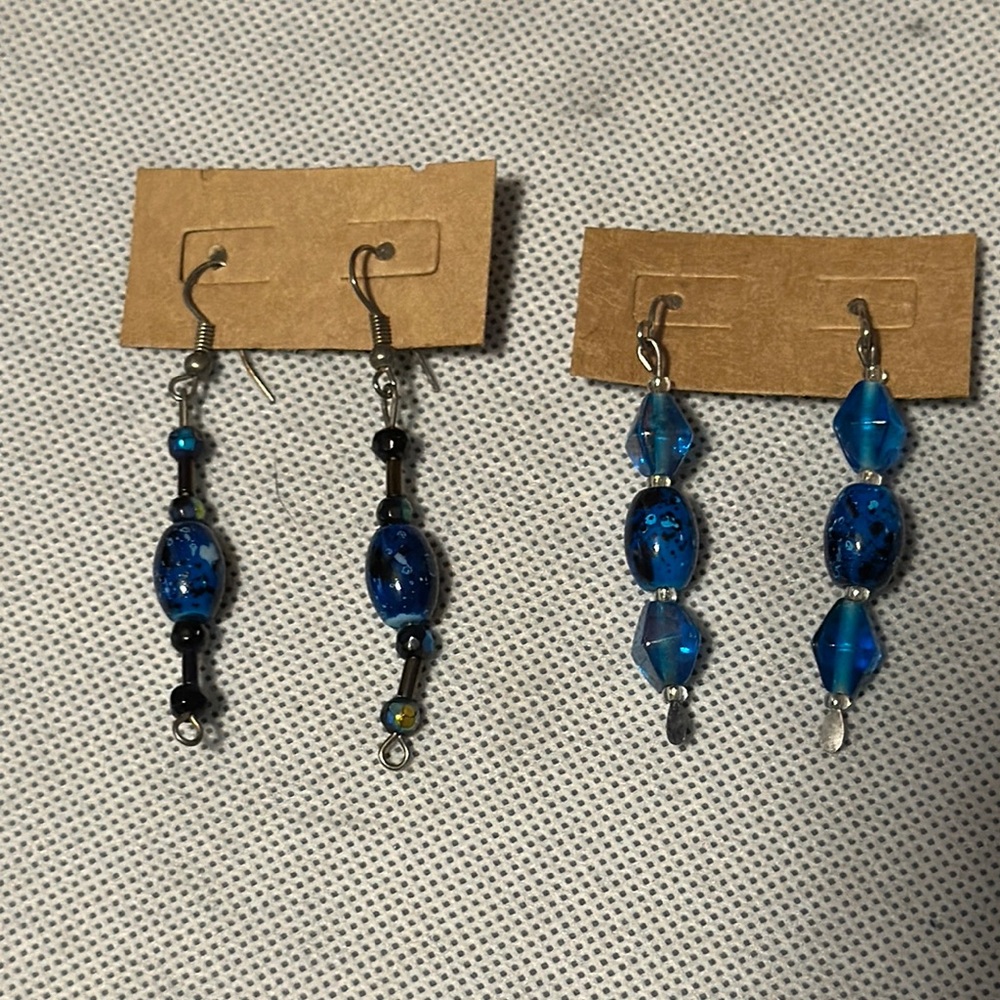 Handmade Blue Beaded Drop Earrings 1 pair /bid winners choice